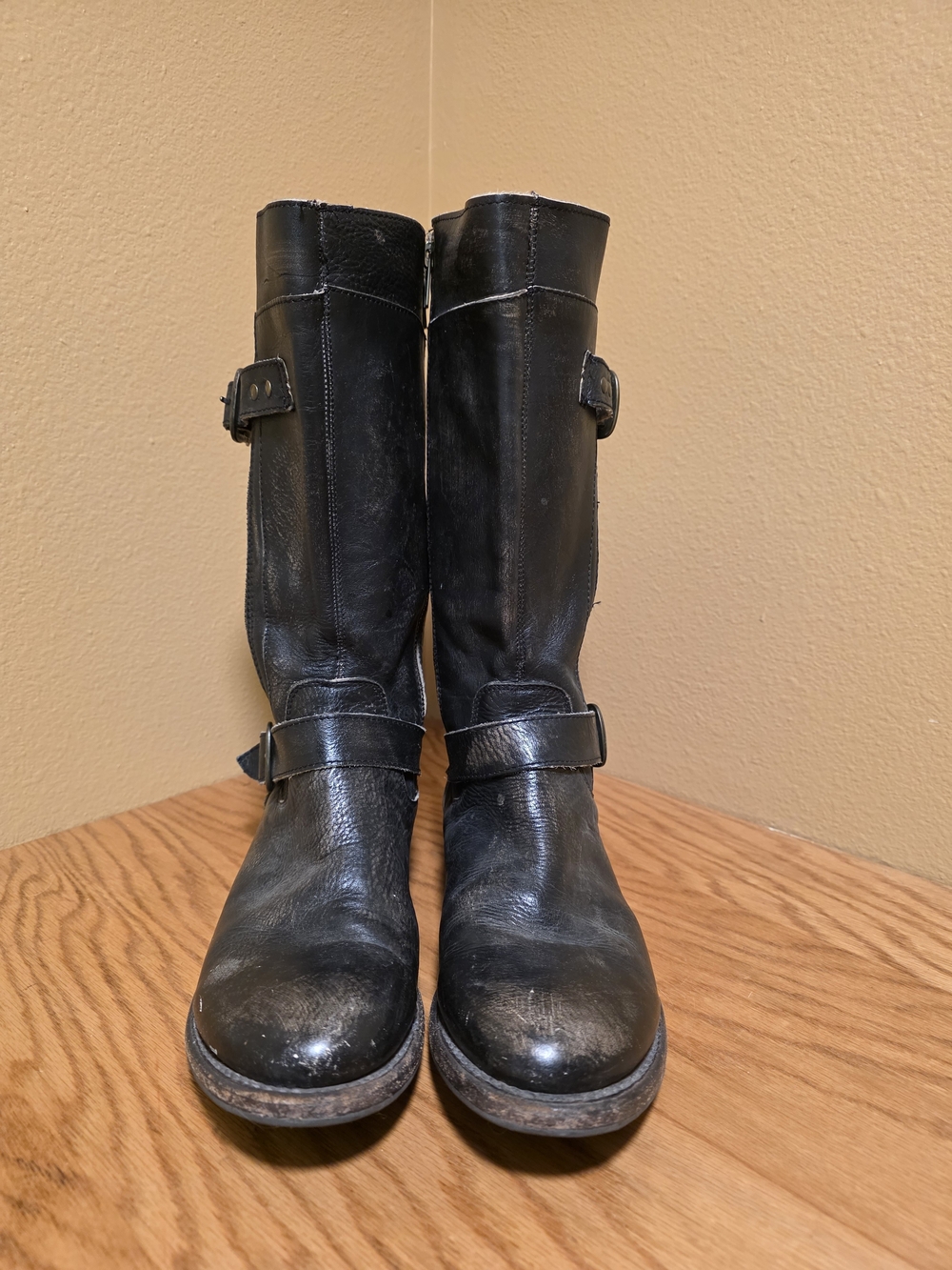 BED|STU Black Leather Mid-Calf Boots
